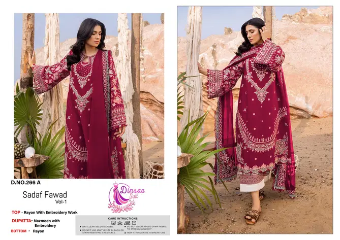 Sadaf Fawad Vol 1 By Dinsaa Rayon Embroidery Pakistani Suits Wholesale Price In Surat
